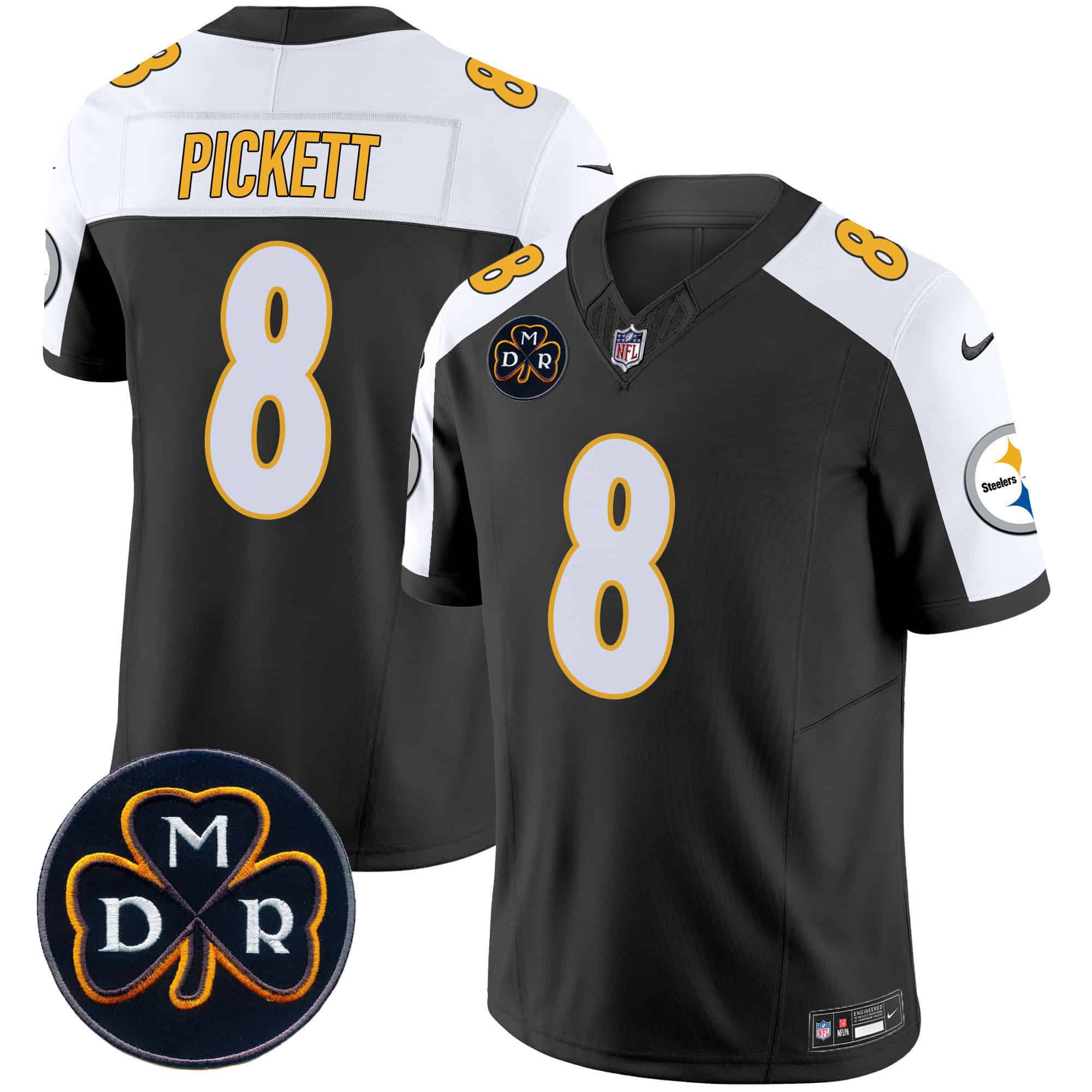 Men Pittsburgh Steelers 8 Pickett Black 2024 Nike DMR Patch Vapor Limited NFL Jersey style 1